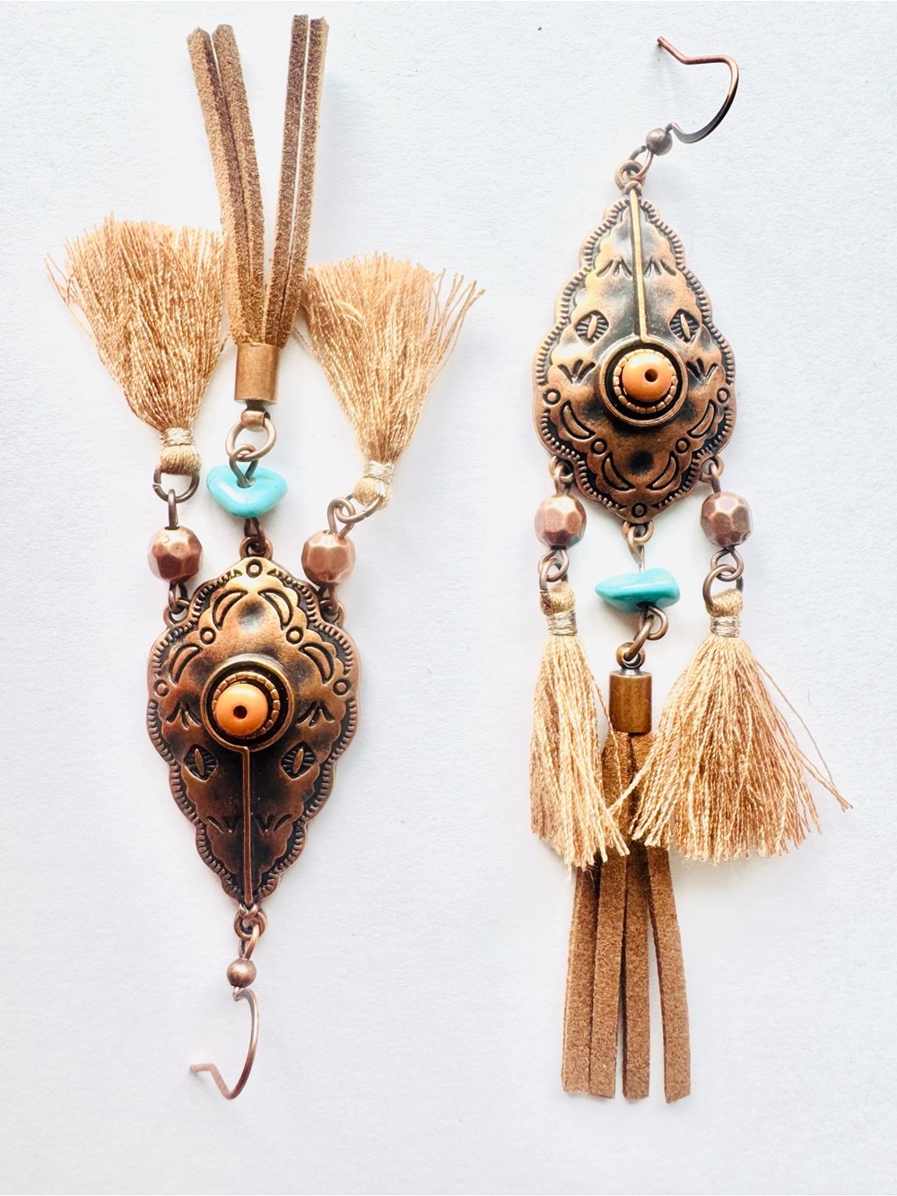 Boho Tassel Drop Earrings with Turquoise Accent - Women Jewelry